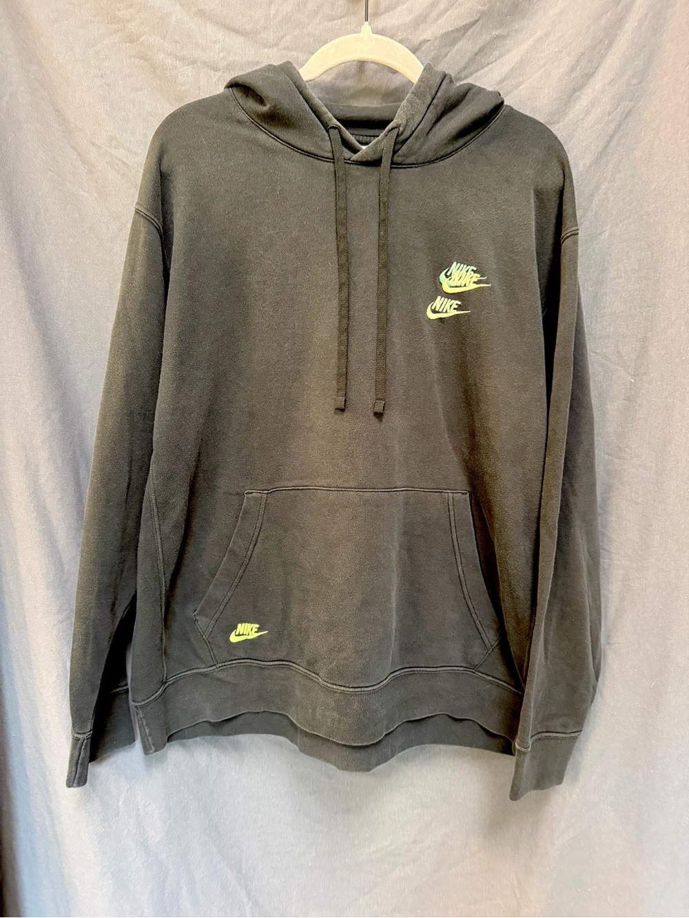 Nike Men’s XL Black Neon Green Multi Swoosh Hoodie